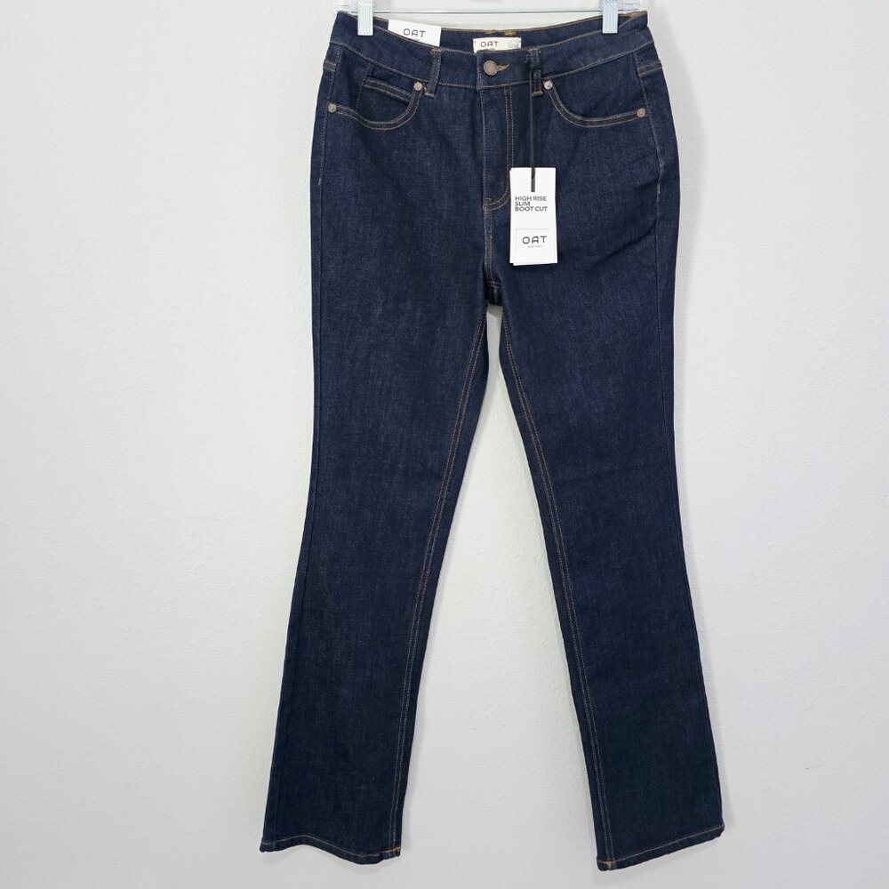 OAT New York High Rise Slim Bootcut Jeans 26 Dark Wash NWT